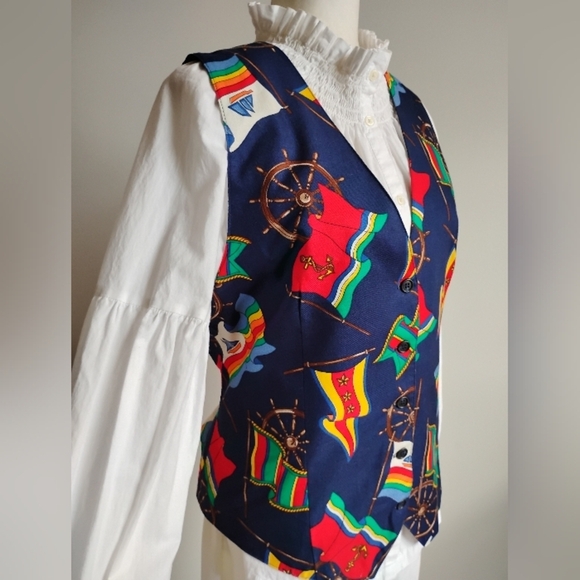 Talbots Vintage Nautical Sailboat Burgee Flag Vest Colorful Blue Red Boating M/L - Picture 6 of 12